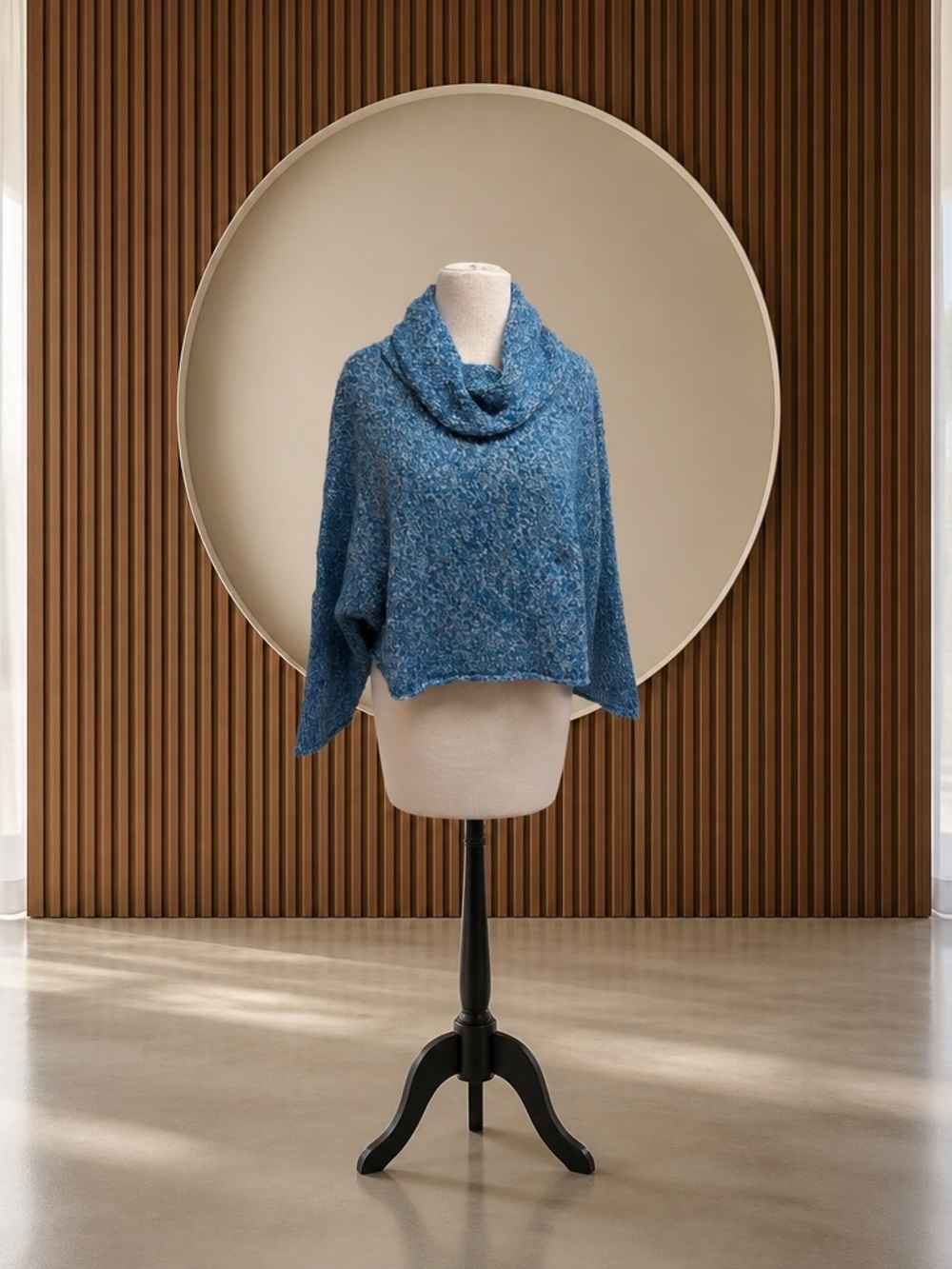 Chelsea & Theodore Sz Small Blue Marine Oversized Crop Sweater  Cowl Neck $78
